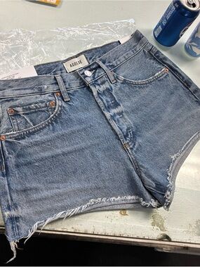 AGOLDE Parker High Rise Denim Cut Off Shorts Light Wash Blue Cotton SZ 26 NWT